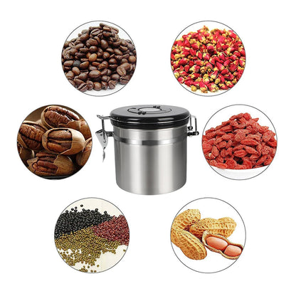 Stainless Steel Coffee Storage Canister — Airtight Lid with CO2 Valve, Premium Container to Preserve Freshness of Coffee Beans