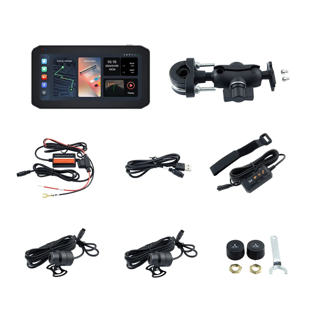 EKIY 6.25" Wireless CarPlay Motorcycle Display – Android Auto GPS Navigation Screen with TPMS Monitoring Portable Dashboard Unit