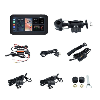 EKIY 6.25" Wireless CarPlay Motorcycle Display – Android Auto GPS Navigation Screen with TPMS Monitoring Portable Dashboard Unit
