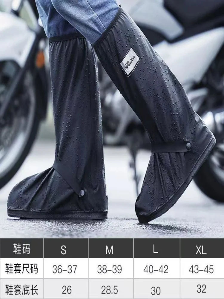 Black Waterproof Rain Boot Covers – High-Top Shoe Covers with Reflector for Motorcycle, Bike & Outdoor Use (Men & Women)