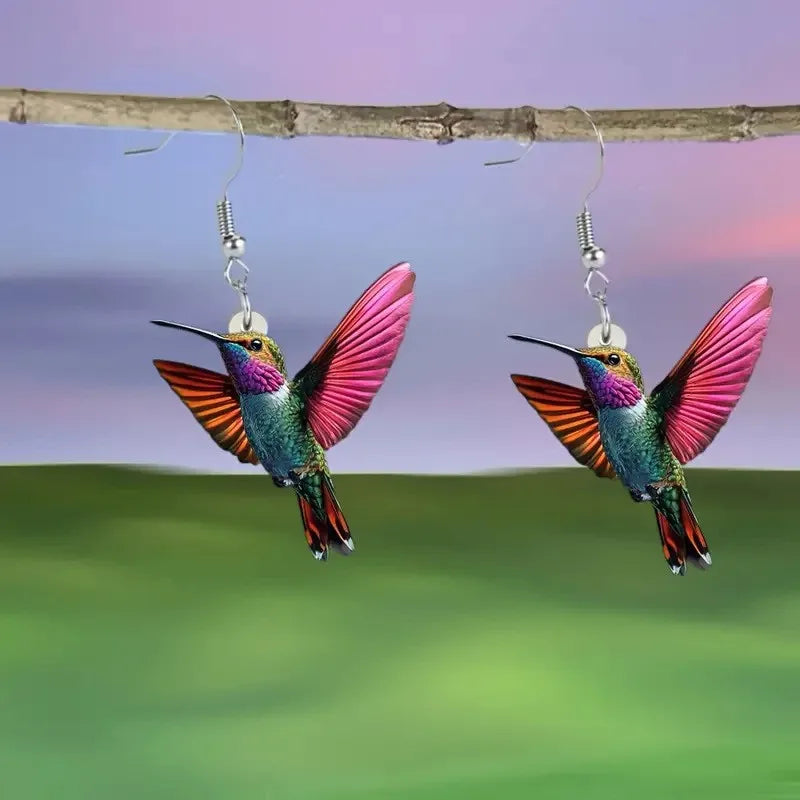 FTCY Acrylic Hummingbird Drop Earrings - Retro Colorful Bird Jewelry Gift for Women