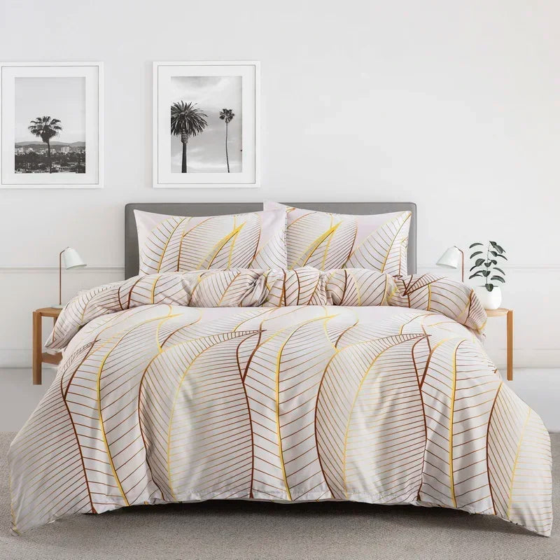 Grey Feather Duvet Cover Set – Full/Queen Boho Bedding with Soft Reversible White Comforter Cover for Kids & Teens