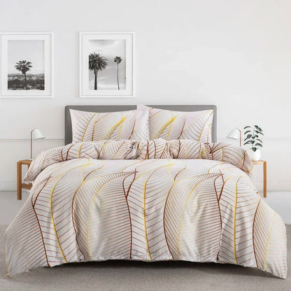 Grey Feather Duvet Cover Set – Full/Queen Boho Bedding with Soft Reversible White Comforter Cover for Kids & Teens