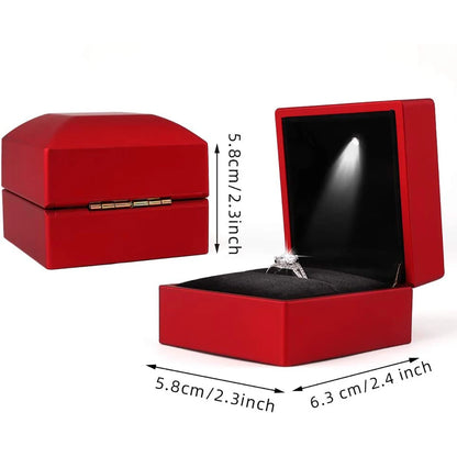 LED Light Ring Box – Red Wine Jewelry Gift Box for Proposal, Engagement & Wedding | Valentine's Day Anniversary