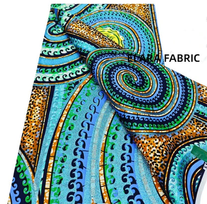 African Golden Glitter Wax Fabric - Soft Cotton Ankara Batik Print Material for Uniforms