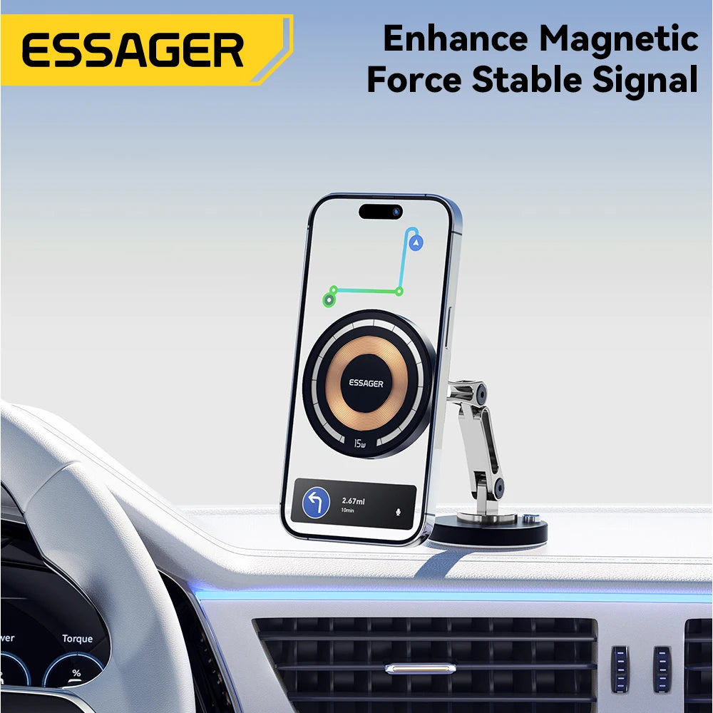 Essager Magnetic Wireless Car Charger – 15W Fast Charging Phone Holder Mount for MagSafe iPhone 15/14/13 Pro Max