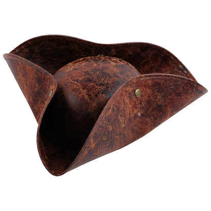 Brown Faux Leather Triangle Pirate Hat – Adult Cosplay Costume Accessory