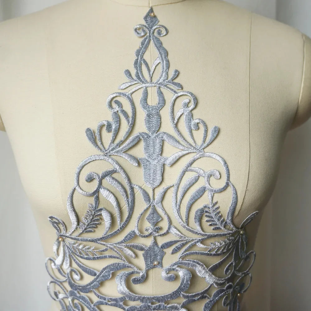 Silver Baroque Sequin Flower Applique – Embroidered Iron-On Patch for Wedding & DIY Crafts