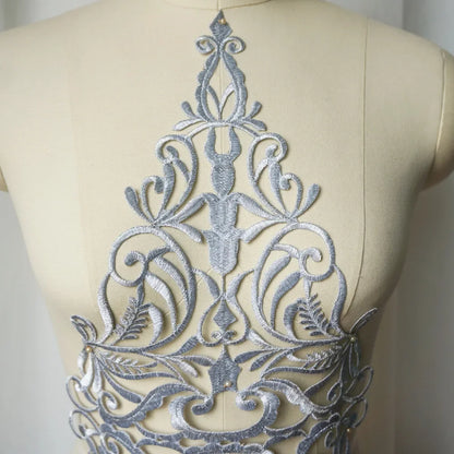 Silver Baroque Sequin Flower Applique – Embroidered Iron-On Patch for Wedding & DIY Crafts