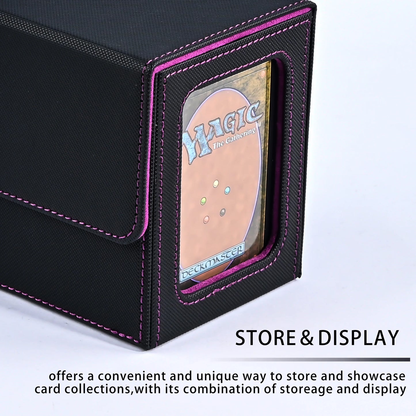 MTG Card Deck Box with Display Window – Magnetic PU Leather Storage for 120+ Single-Sleeved Trading Cards