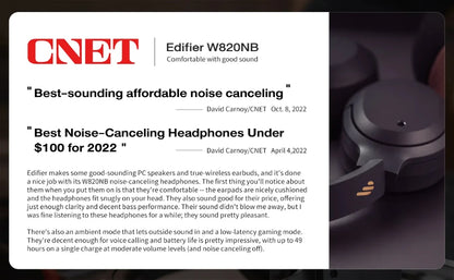 Edifier W820NB Plus Wireless Headphones – 43dB ANC, Hi-Res LDAC, 49H Playtime, Over-Ear Bluetooth Headset