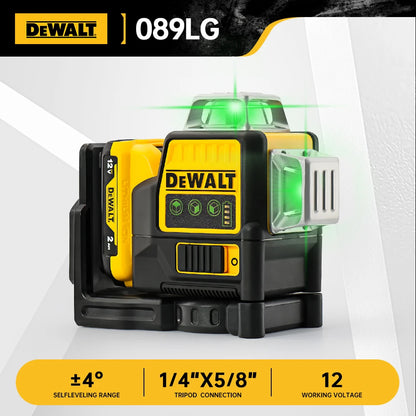 Dewalt DW089LG Laser Level – 12-Line 360° Vertical Laser with 12V Lithium Battery for Outdoor Use