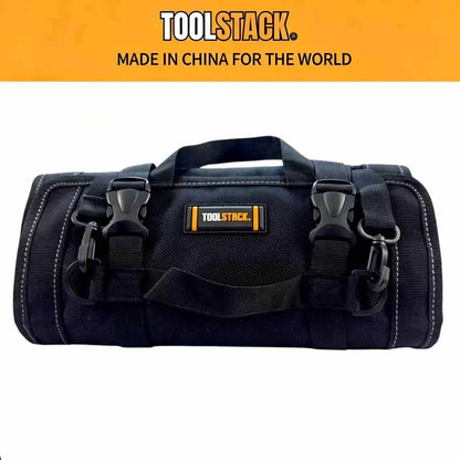Toolstack Roll-Up Canvas Tool Bag - 4-Zipper Pocket Organizer with Hanging Strap for Hand Tools