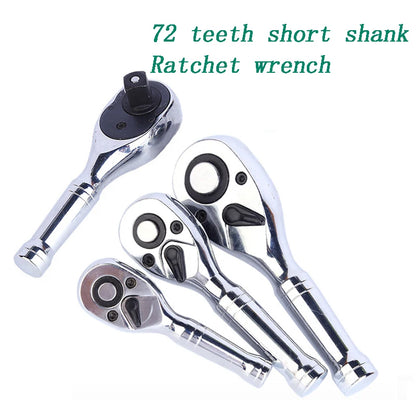72-Tooth Mini Ratchet Wrench - 1/4, 3/8 & 1/2 Inch Short Handle Repair Tool