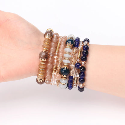Bohemian Stackable Bead Bracelets for Women - Multilayered Pendant Charm Stretch Bangles