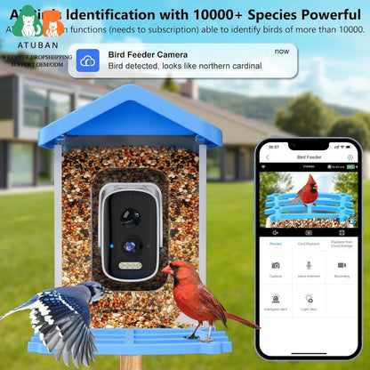 ATUBAN Smart Bird Feeder with Camera – Solar-Powered 2.5K HD Video Birdhouse with AI Species Identification