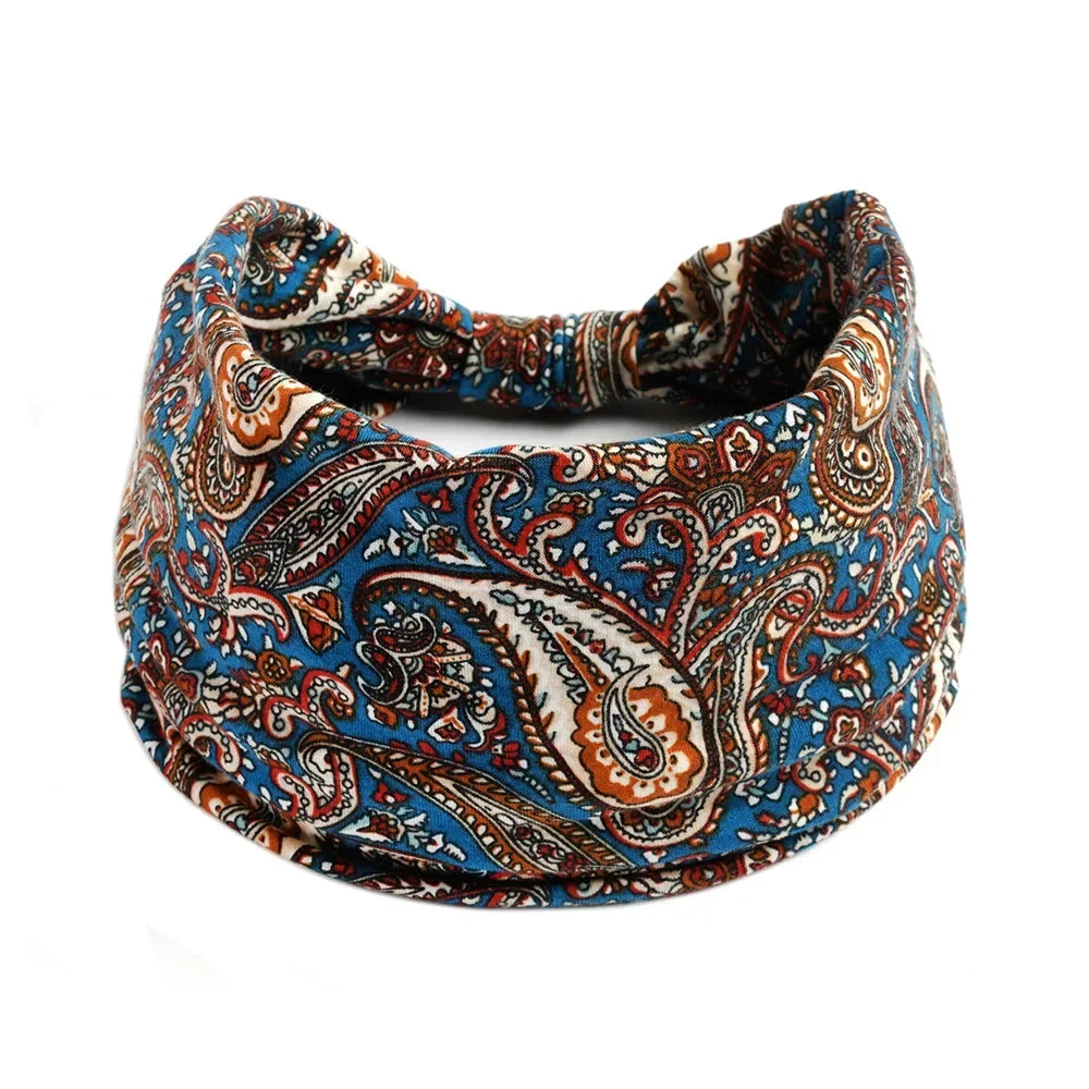 Bohemian Wide Cotton Stretch Headbands for Women – Turban Style Hairbands, Bandana Headwrap Hair Accessories