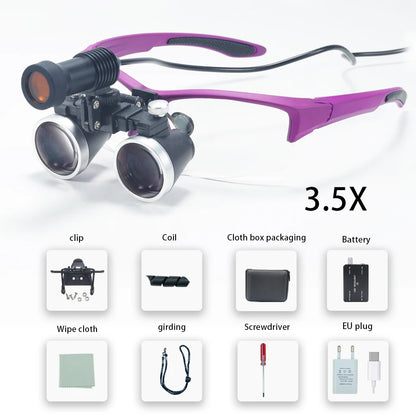 Dental Loupes 2.5X/3.5X Magnification – Binocular Magnifier with 5W Headlight & Cloth Packaging for Medical & Lab Use