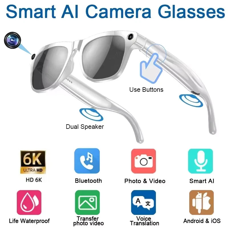 Xiaomi 6K HD AI Smart Glasses — 100MP Camera, ChatGPT, Bluetooth Call, Voice Assistant, 260mAh Battery, New Smart Glasses