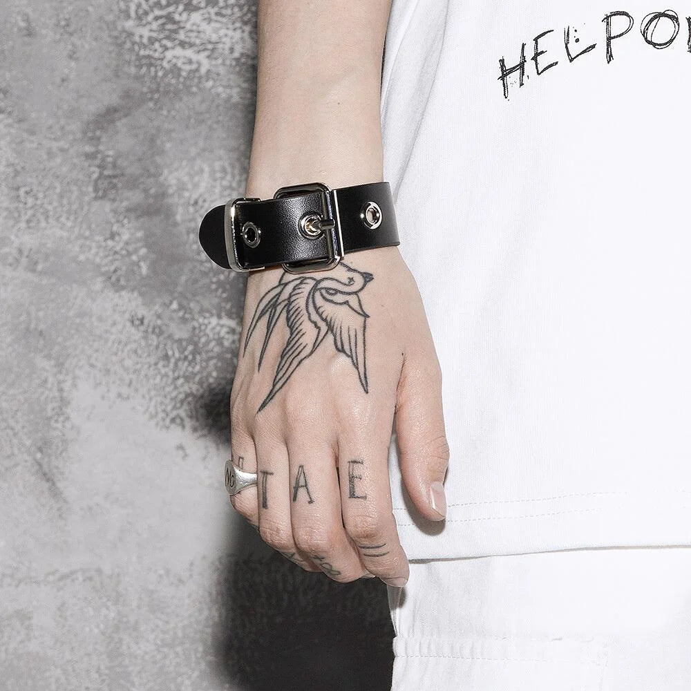 2024 Punk Cool Adjustable PU Bracelet for Men & Women – Vintage Gothic, Hip Hop, Rock, Kpop Dancer Jewelry Accessories