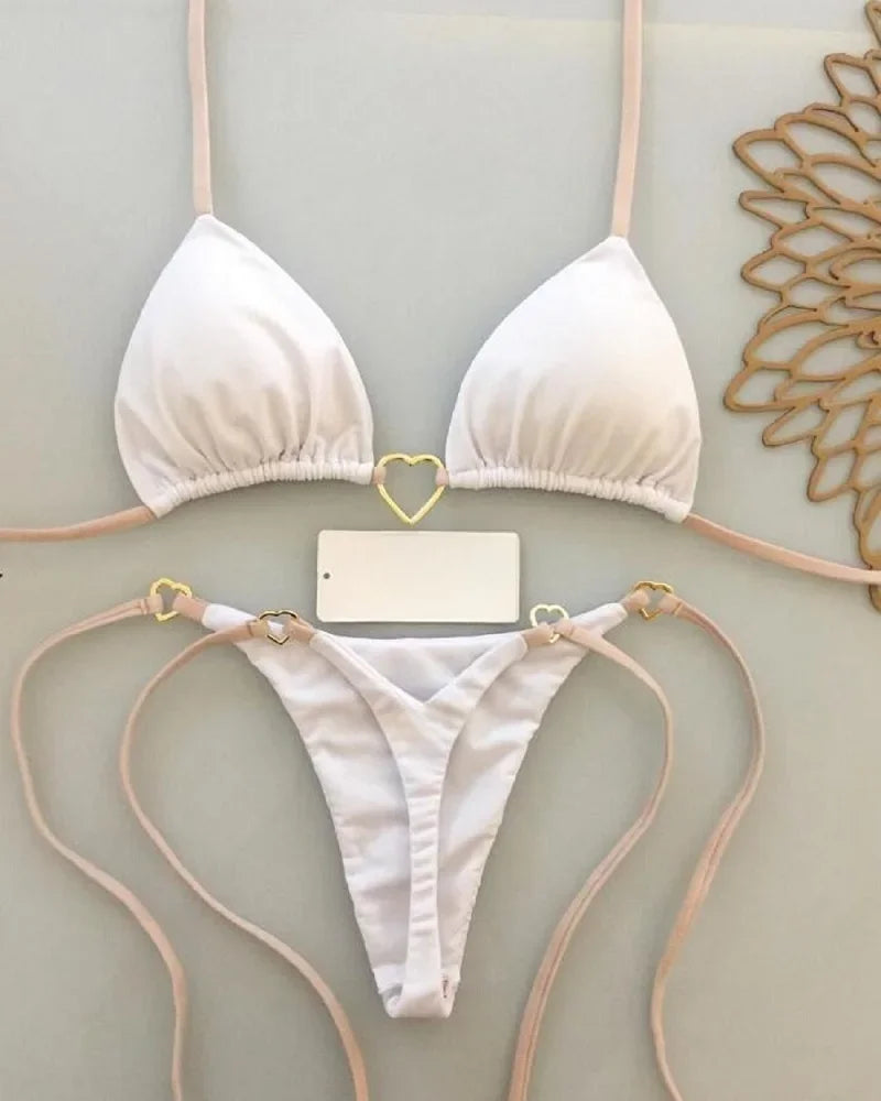 Women’s Sexy Halter Triangle Bikini Set – Solid Color Brazilian Thong Two-Piece Swimsuit