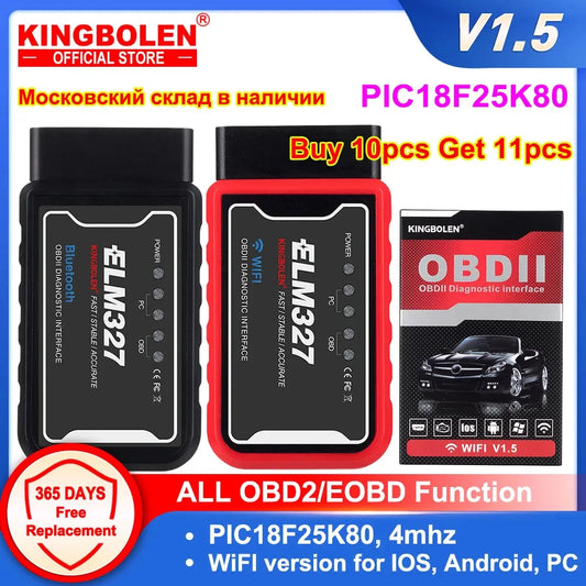 ELM327 V1.5 OBD2 Scanner - Bluetooth & WiFi Car Code Reader Diagnostic Tool for iPhone Android