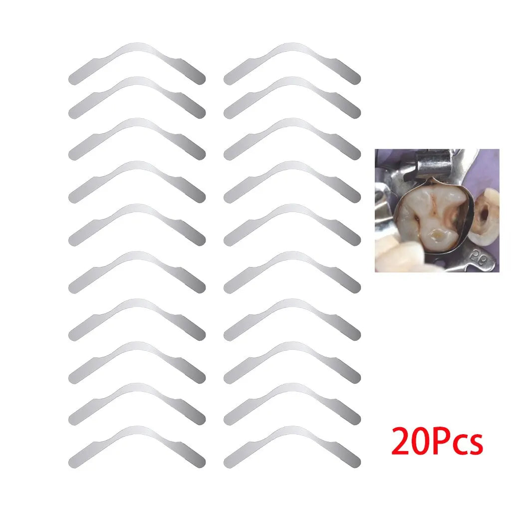 20-Pack Dental Matrix Bands — Tofflemire Gingival Wall Lift, Large Curvature Sectional Contoured Matrices (Dentistry Tool)