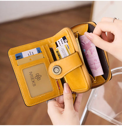 Retro Hollow-Out Short Purse for Women – Multi-Card Zipper Wallet, European & American Fashion Design