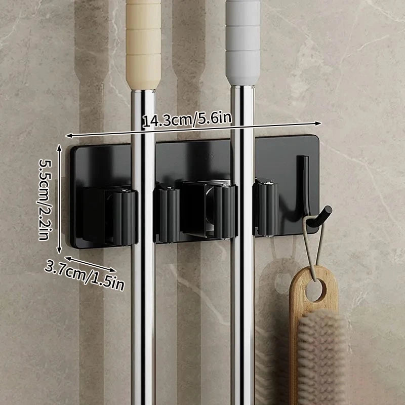 Bathroom Mop Holder — Self-Adhesive Wall-Mounted Broom & Mop Hook, Sweeping Brush Storage Organizer, Kitchen Accessory
