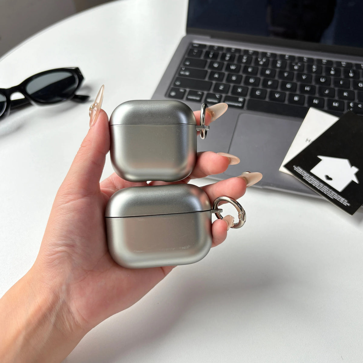 Electroplated Silver AirPods Protective Case - Matte & Glossy Finish with Metal Ring for AirPods 1/2/3/4/5 Pro 2/Pro 3