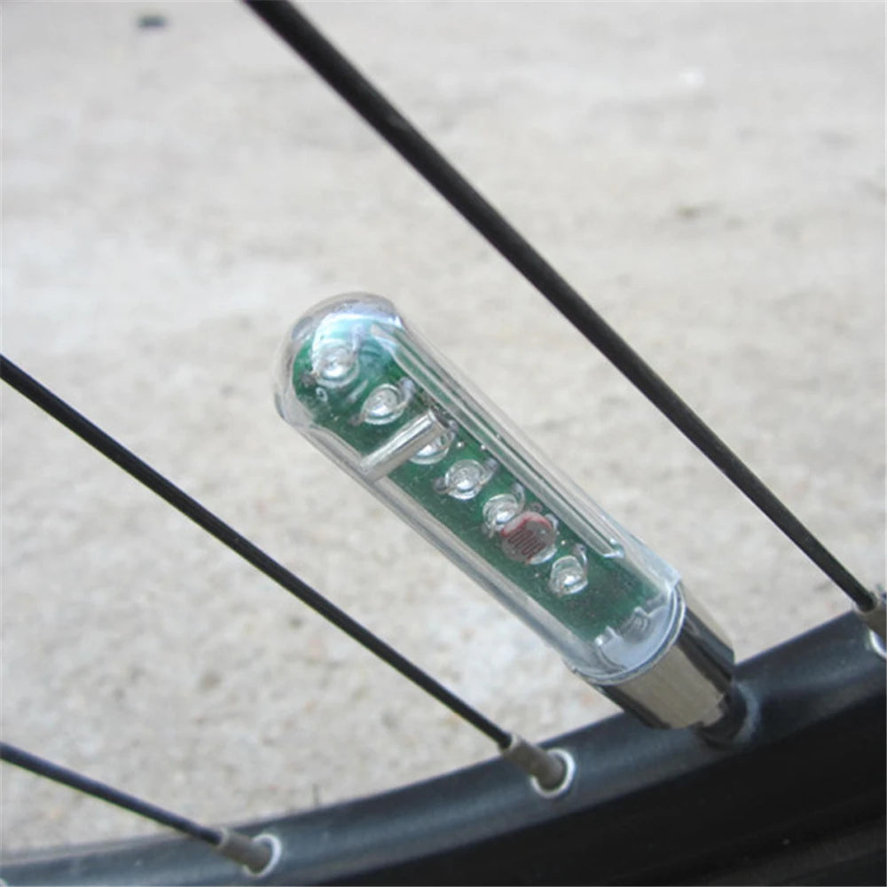 LED Bike Light – Neon Spoke Light Wheel Tire Valve Caps, Waterproof Bicycle Motion Sensor Warning Light for Head and Rear
