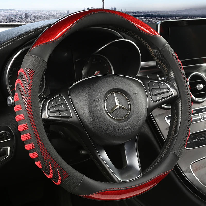 3D Honeycomb Leather Steering Wheel Cover – Durable Anti-Slip Universal Fit for 14.5-15 Inch Wheels
