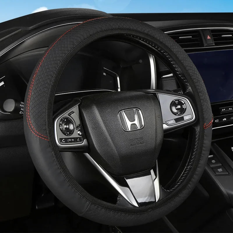 PU Leather Car Steering Wheel Cover — Breathable, Anti-Slip, 37-38cm Universal Car Accessory