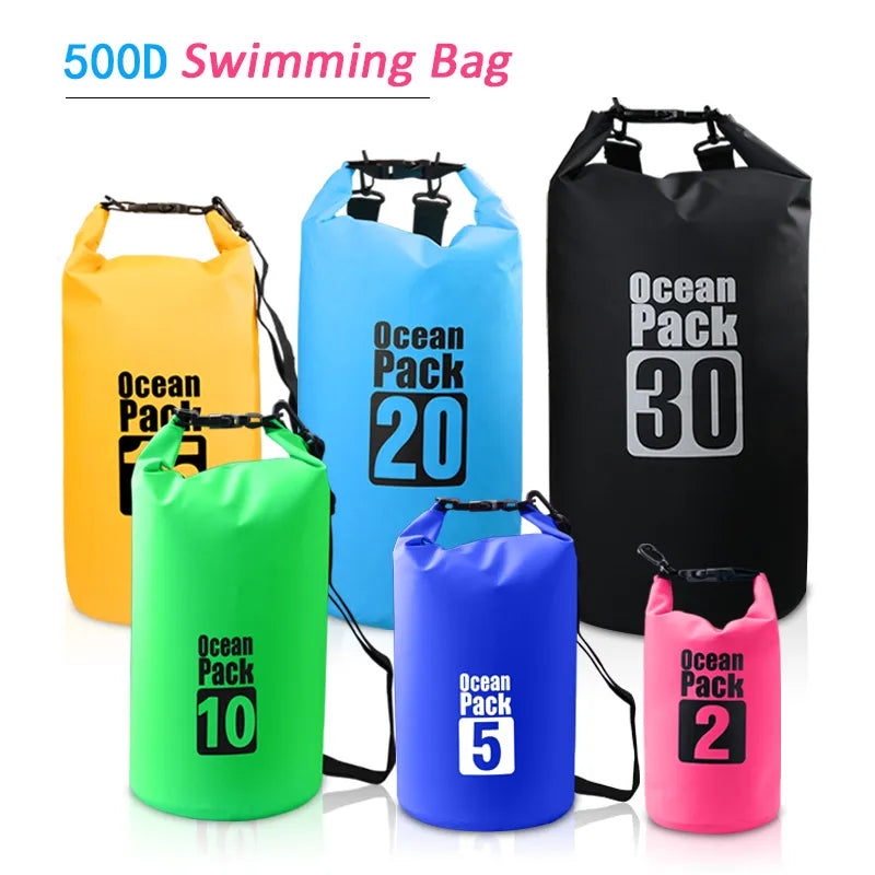 500D Waterproof Swimming Bag Dry Sack: Floating Dry Gear Bags for Boating, Fishing, Rafting - Available in 2/5/10/15/20/30L Sizes
