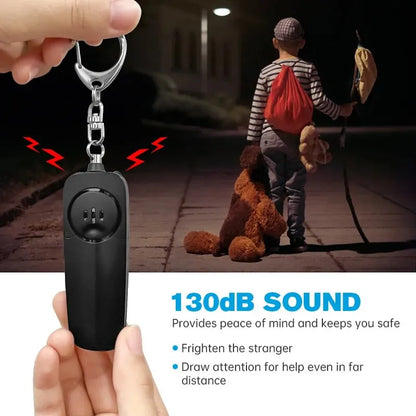Compact 130dB Women's Personal Safety Alarm with Keychain, Electronic Whistle, and LED Light - Portable and Lightweight Backpack Charm