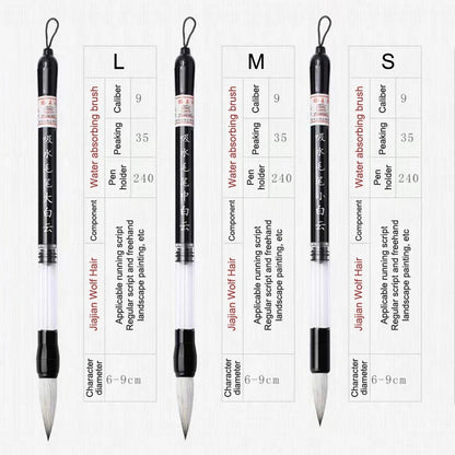 3PCS Calligraphy Brush Set – Water Storage Ink Pens with Automatic Suction, Wolf Hair Soft Round Tip Writing & Painting Brushes