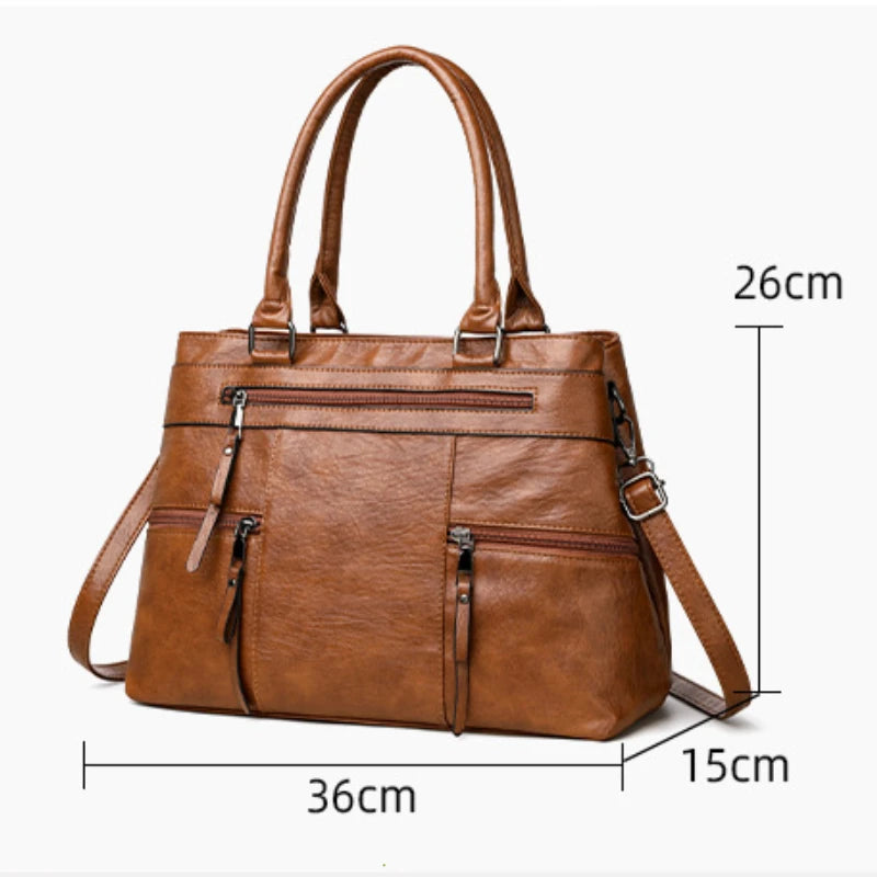 Women's Leather Handbag - Elegant Top-Handle Shoulder Crossbody Bag & Casual Tote Purse