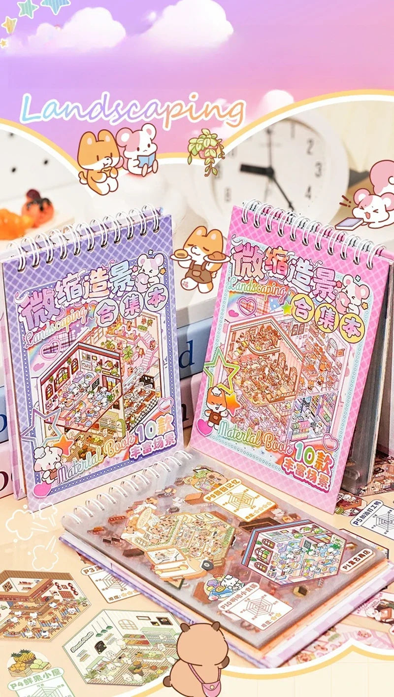 NEW 20Pcs 20-in-1 Cartoon Landscape Sticker Book – DIY 3D Pocket Cabin Scene Stickers for Kids Gift