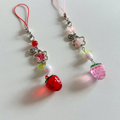 Y2K Strawberry Keychain Charm - Cute Fruit Phone Lanyard Bag Chain Accessory for Girls Aesthetic Jewelry Style