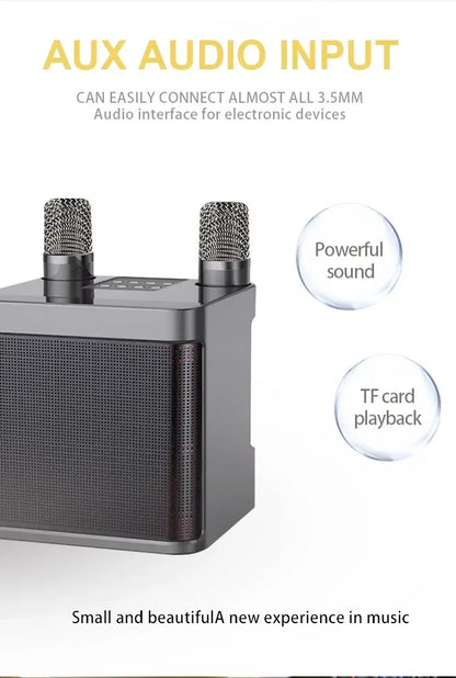Portable Karaoke Machine with 2 Wireless Microphones — Boombox Player with AUX, TF Card, U Disk & Voice Changer for Parties