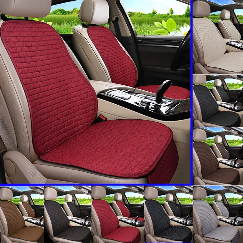 Universal Car Flax Seat Cushion Protector - Front and Rear Seat Cover Pad with Backrest Mat for Automotive Interiors