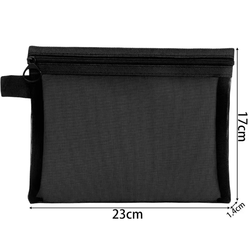 1/3PCS Black Mesh Clear Cosmetic Bag Set Portable Travel Makeup Toiletry Organizer Pouch Storage Case