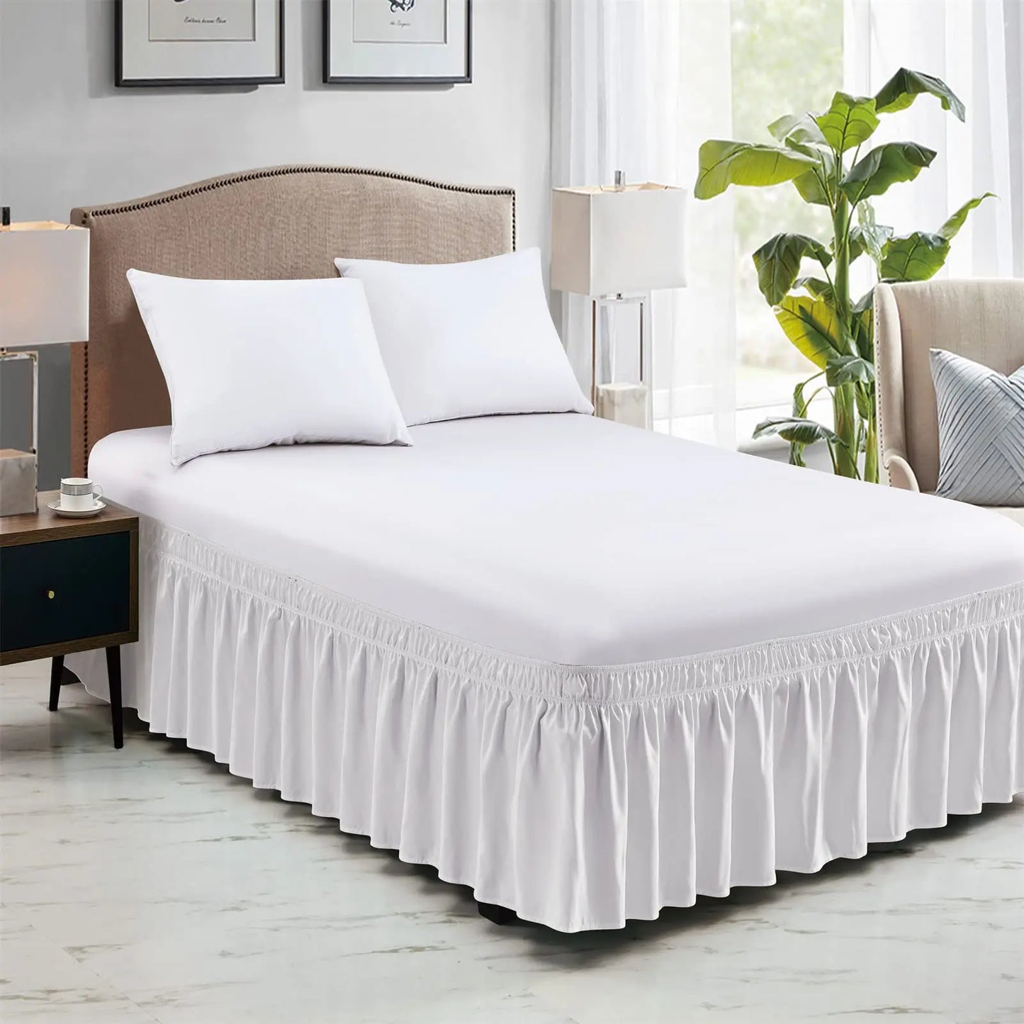 Elastic Wrap-Around Bed Skirt – Soft Fade-Resistant Ruffle Bed Cover & Mattress Protector (Couvre Lit Style)