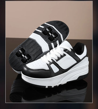 Four-Wheel Roller Shoes for Boys & Girls – Casual Outdoor Sports Sneakers with Pulleys, Slide & Shrink School Walking Shoes