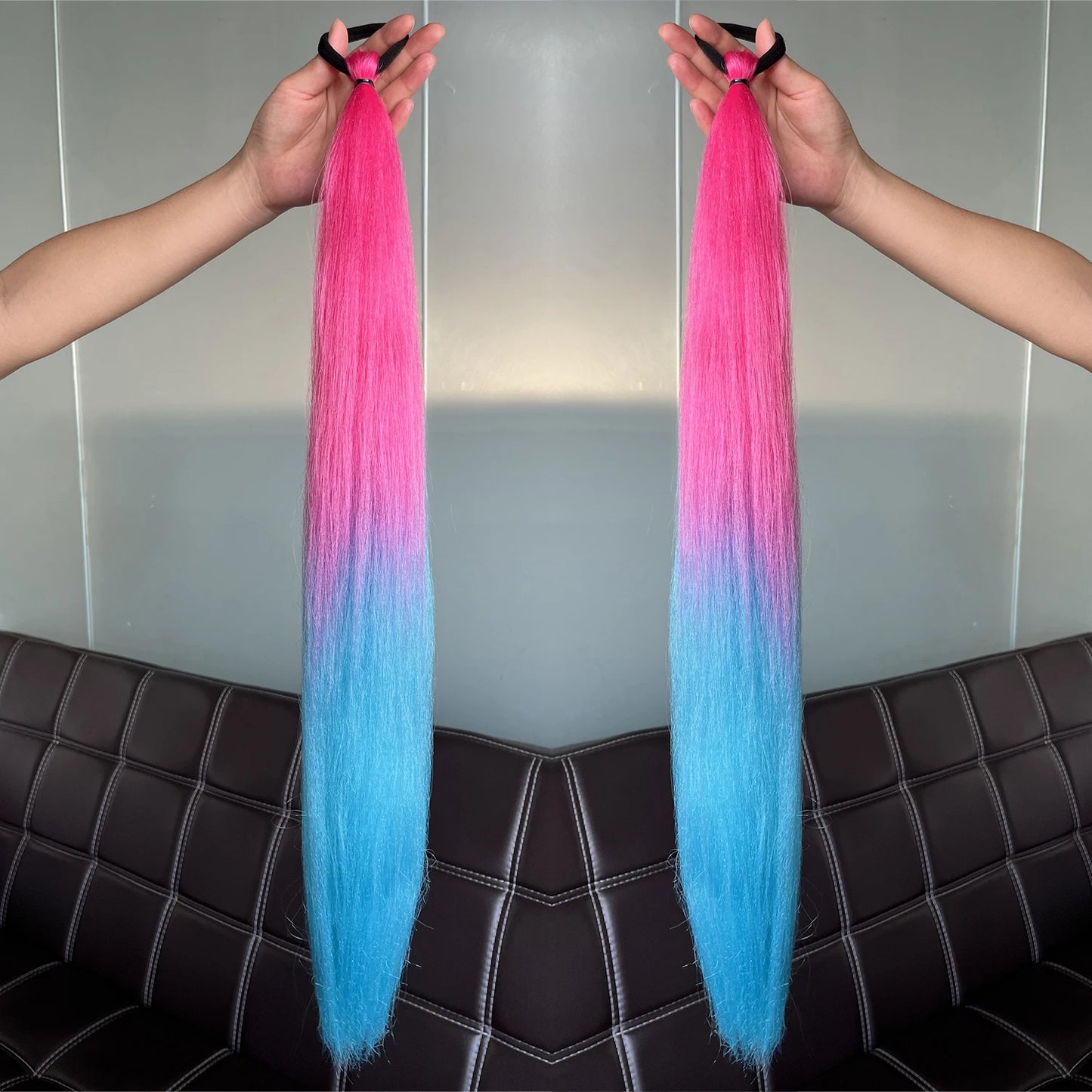 2Pcs Purple Synthetic Ponytail Extensions – Long Straight Hair Accessories with Rubber Bands for Women & Halloween