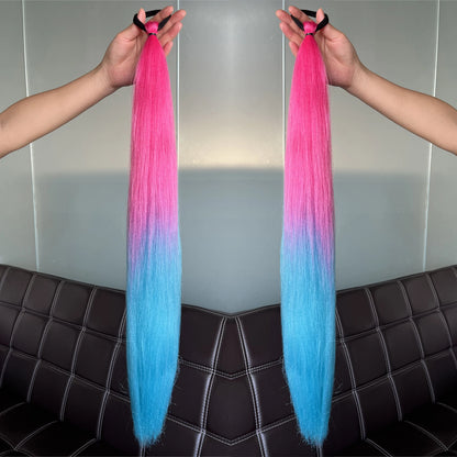 2Pcs Purple Synthetic Ponytail Extensions – Long Straight Hair Accessories with Rubber Bands for Women & Halloween
