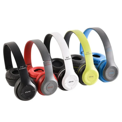 P47 Bluetooth 5.0 Wireless Headphones – Foldable HiFi Stereo Bass Earphones with Mic & USB Adapter, Ideal for Kids & Gaming