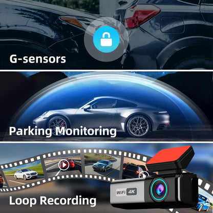 Aprilboy 4K WiFi Dash Cam 2160P – Dual Lens Front & Rear Car DVR, Night Vision, G-Sensor, 24H Parking Monitor