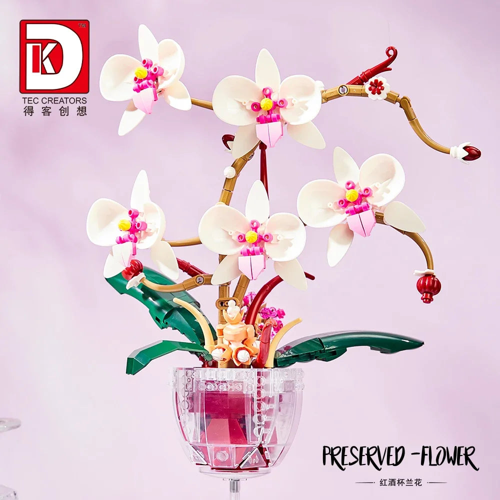 MOC Building Blocks Orchid Flower Bouquet – DIY Bonsai Plant Model for Home Decor & Kids Gift