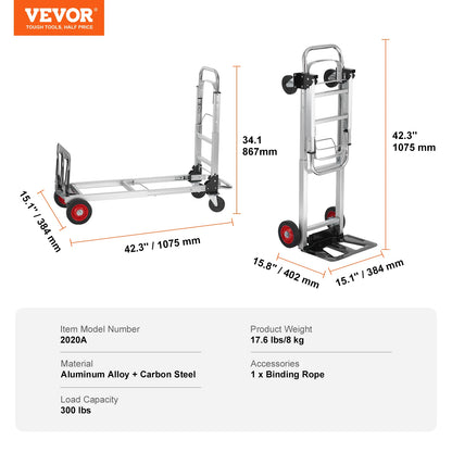 VEVOR Lightweight Folding Hand Truck 400 lbs Capacity Dolly with Wheels for Moving & Warehouse Use   1/2